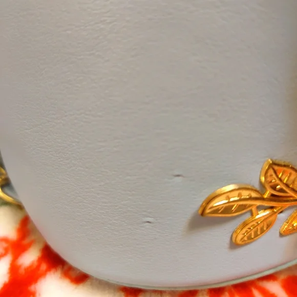 Blue Floral Faux Leather Bucket Bag with Brass Details - Picture 6 of 6